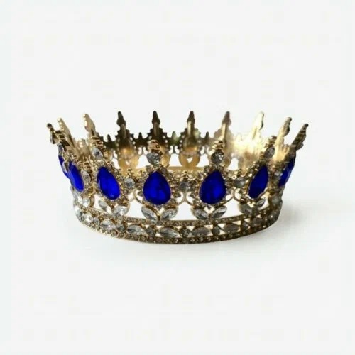 Декоративная корона для торта, 12,5 см, золото с синими камнями