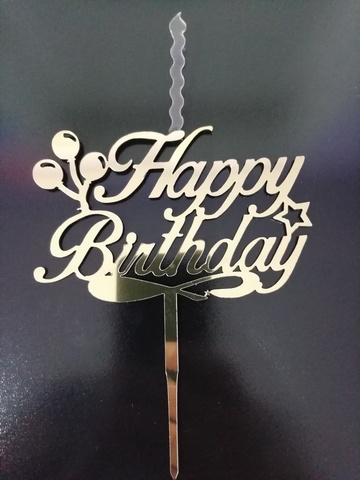 Топпер свеча "Happy Birthday", 15 см, акрил, золото
