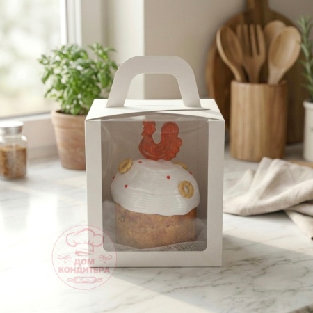 Коробка для кулича с окном белая, 15*15*18 см (верхняя загрузка)