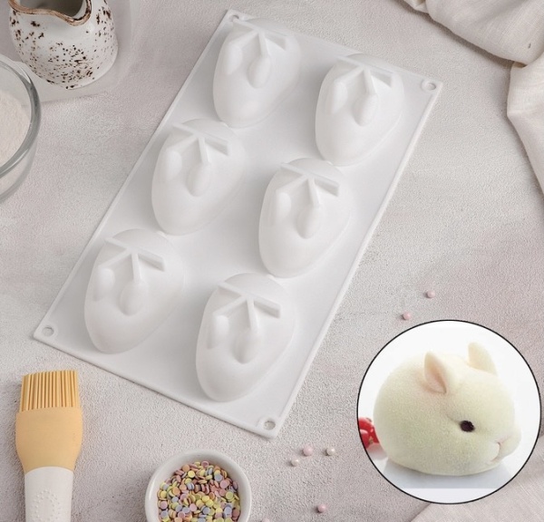 Форма для выпечки и муссовых десертов Доляна «Кролик», 29×17,2 см, 6 ячеек, цвет белый