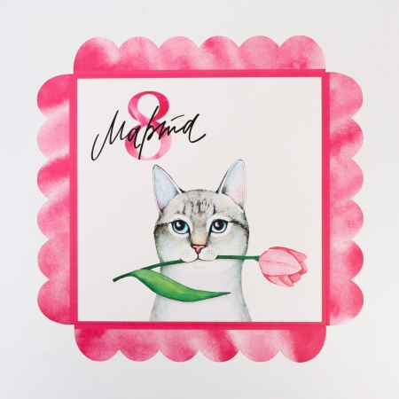 Коробка для печенья и пряников «Мартовский котик», 210*210*30 мм