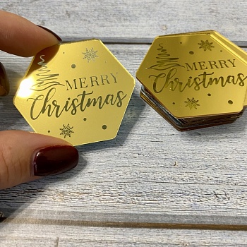 Акриловый топпер фигурный "Merry christmas", золото