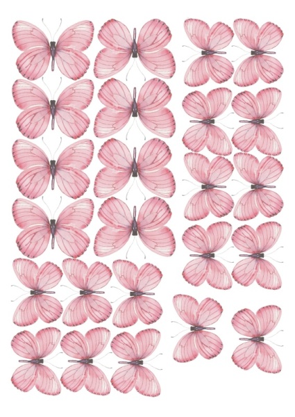 Бабочки розовые №7, картинка на сахарной бумаге