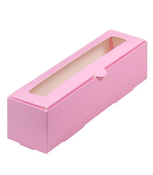 Коробка для макарон с  окошком 210*55*55 мм, розовая