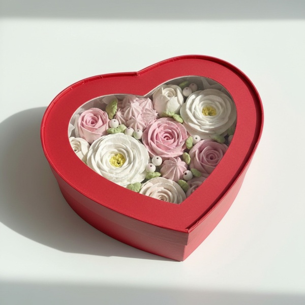 Коробка СЕРДЦЕ с окном 21,5*18*5,5 см, красная матовая