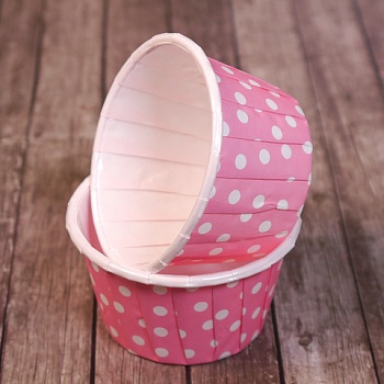 Капсула бумажная МАФФИН d50x40 мм, Розовый фон белый горох с ламинацией, 1 шт