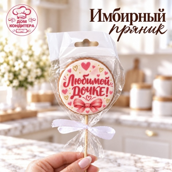 Пряник имбирный круг "Любимой дочке", 6 см, 1 шт