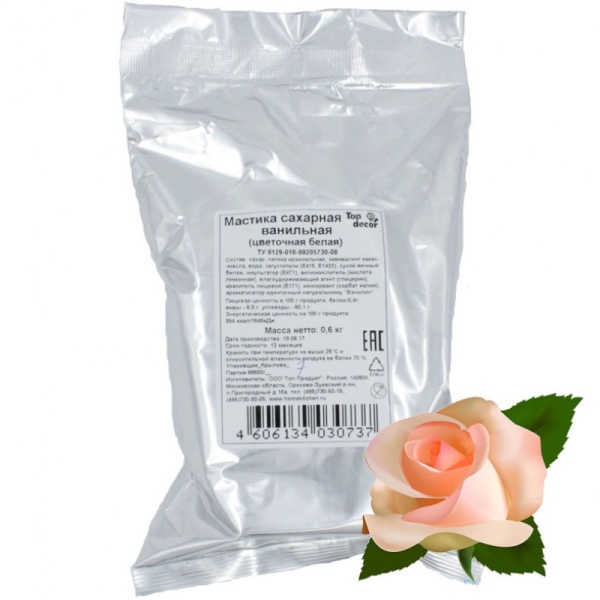 Мастика сахарная ванильная Топдекор, ЦВЕТОЧНАЯ белая, 600 гр