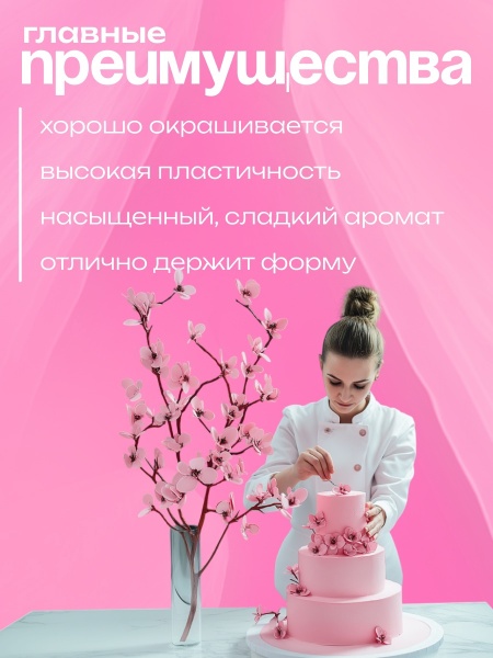 Мастика сахарная ванильная Топдекор, Розовая, 600 гр