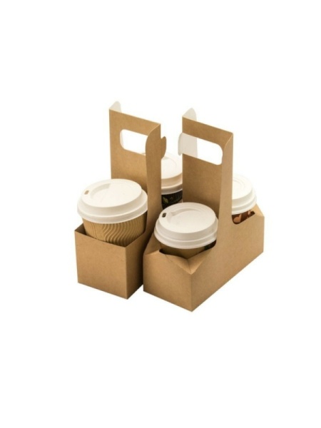 Держатель картонный для 2-х стаканов с ручкой, крафт, 16*8*7 см