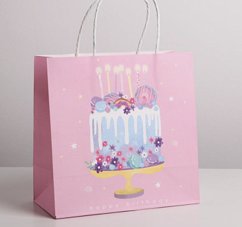 Пакет подарочный крафтовый «Happy Birthday», 22 × 22 × 11 см