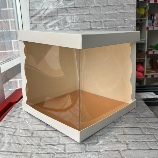 Коробка для торта прозрачная 260*260*240 мм, белая
