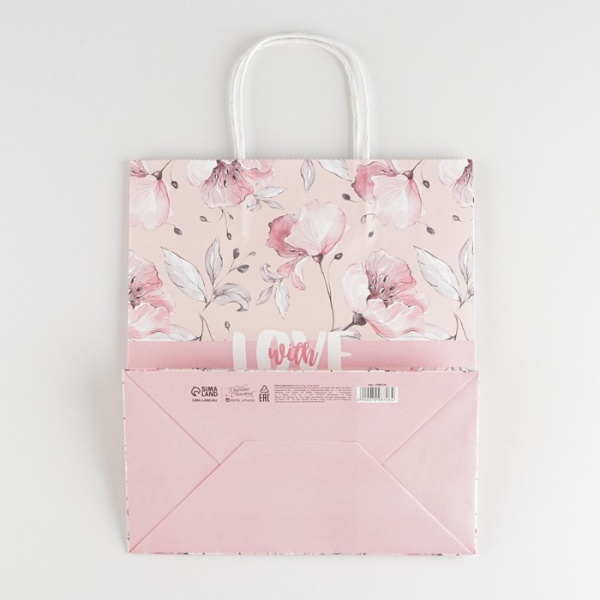 Пакет подарочный крафтовый «Love», 22 × 25 × 12 см