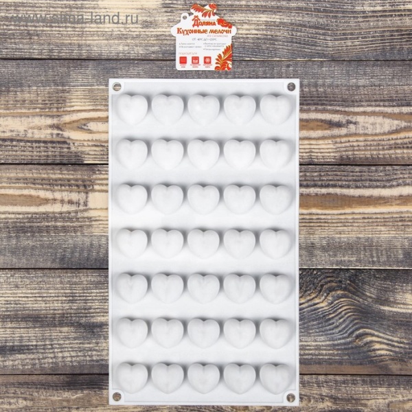 Форма для муссовых десертов и выпечки Доляна «Сердца», 29,7×17,3×1,5 см, 35 ячеек, 2,7×2,5 см