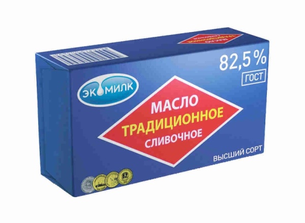 Масло сливочное традиционное 82,5% "Экомилк", 450 гр