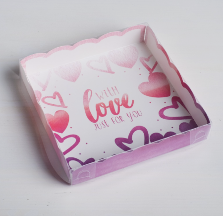 Коробка для печенья и пряников с окном "With love", 150*150*30 мм