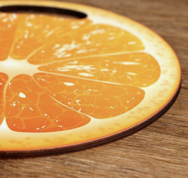 Доска разделочная и сервировочная круглая кухонная "Апельсин в разрезе", 26,5 см, дерево