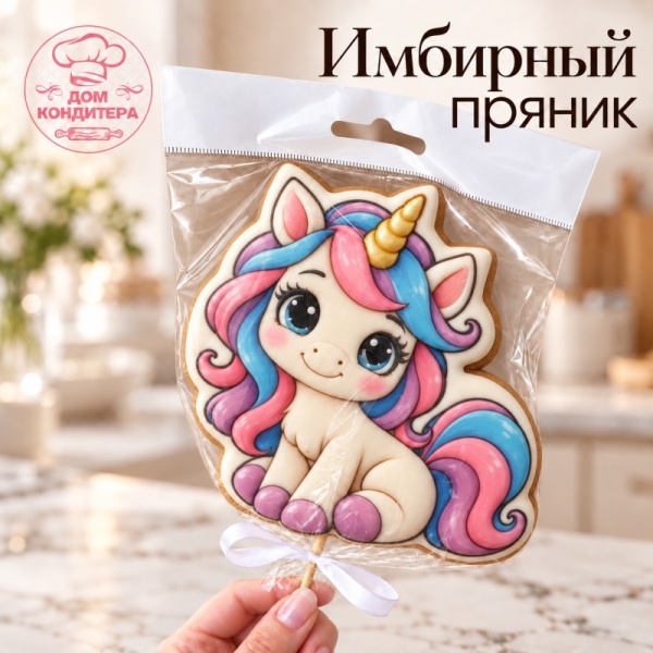 Пряник имбирный "Единорог", 10 см