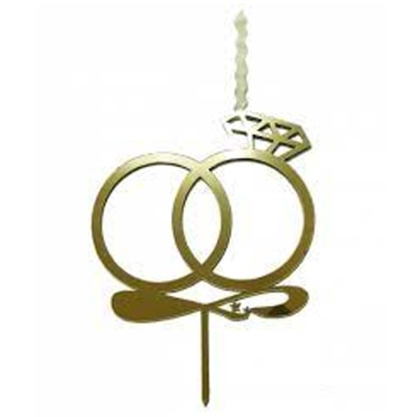 Топпер свеча "Кольца", 10 см акрил, золото