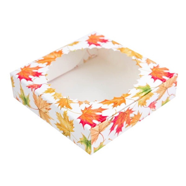 Коробка для печенья и пряников с окном "Кленовый лист", 120*120*30 мм