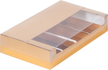 Коробка для эклеров и эскимо с пластиковой крышкой 250*150*50 мм ( 5 ячейки), золото