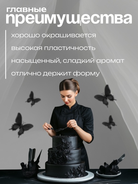 Мастика сахарная ванильная Топдекор, Черная, 600 гр