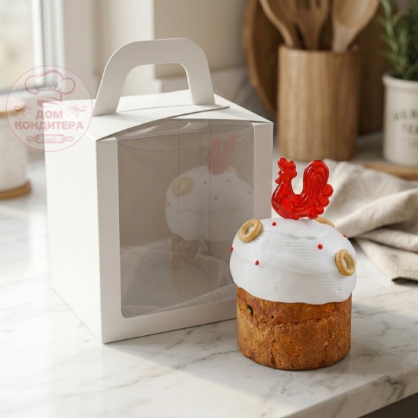 Коробка для кулича с окном белая, 15*15*20 см (верхняя загрузка)