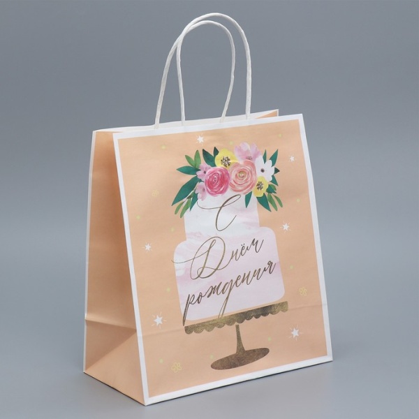 Пакет подарочный крафтовый «Праздничный торт», 22 × 25 × 12 см