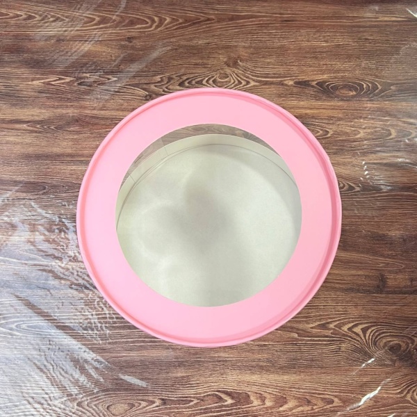 Коробка круглая с прозрачными стенками и окном 20*10 см, розовая (АКВАШАЙБА)