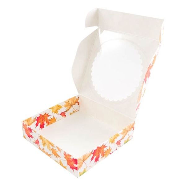 Коробка для печенья и пряников с окном "Кленовый лист", 120*120*30 мм