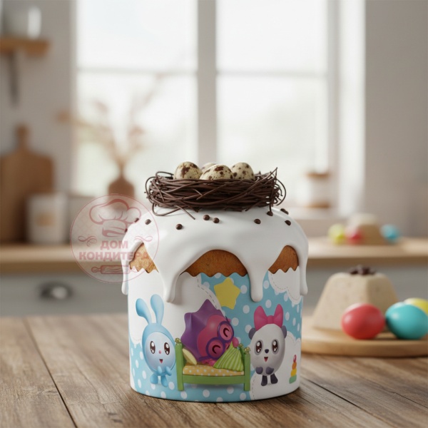 Форма бумажная для кулича на 60 гр рис."Малышарики" d60xh45мм