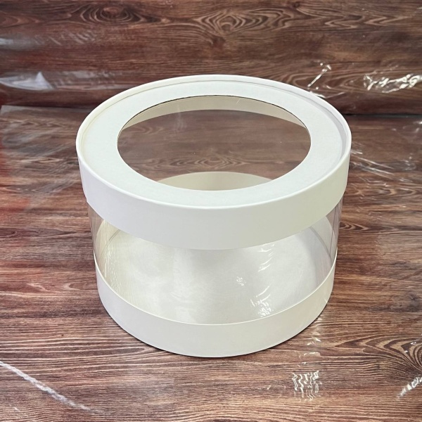 Коробка круглая с прозрачными стенками и окном 16*10 см, белая (АКВАШАЙБА)