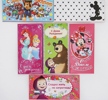 Конверт для денег "Disney" розовый, 17 х 8,5 см, в ассортименте, 1 шт